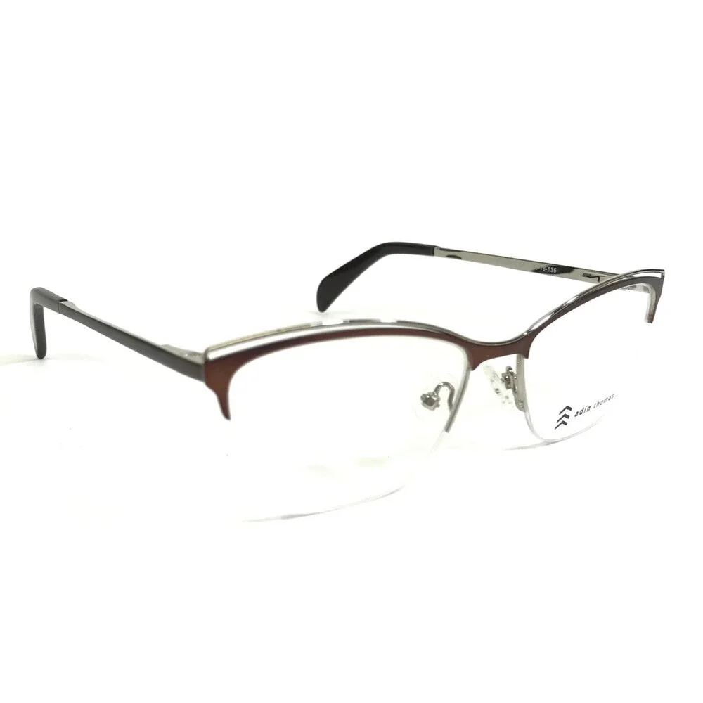 Adin Thomas Eyeglasses Frames AT-426 C2 Brown Silver Cat Eye Half Rim 52-16-135